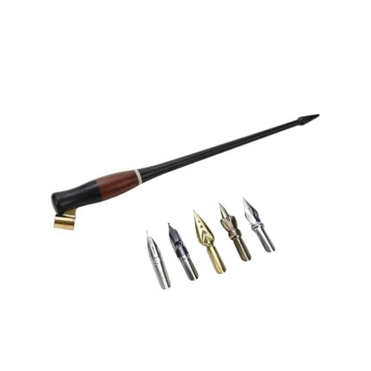 Wood Calligraphy Oblique Dip Pen Holder Set - color: Black