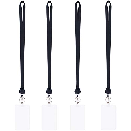4Pack Black Lanyards with Retractable Reel and Vertical ID Badge Holder - color: Black - 4 Pack