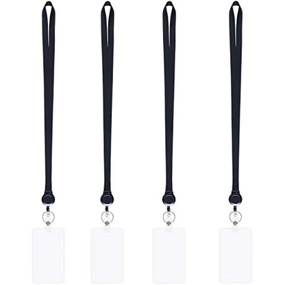 4Pack Black Lanyards with Retractable Reel and Vertical ID Badge Holder - color: Black - 4 Pack