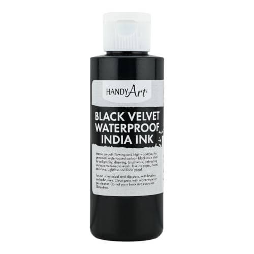 Handy Art Black Velvet Waterproof India Ink, 4 Fl Oz Bottle, Matte Black - size: 4 fl oz
