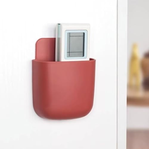 Remote control bracket wall mounted, adhesive wall storage basket, air conditioning controller, mobile phone and accessory organizer - color: red, size: moderate