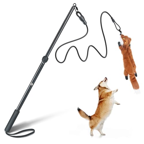 Flirt Pole for Dogs - Heavy Duty Interactive Dog Rope Toy, Agility Training Fishing Pole for Large and Small Breeds, Durable Exercise Stick with Replaceable Tails