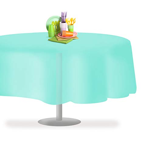 Grandipity Plastic Table Cloth Disposable 12 Pack 84" Round Aqua - color: Aqua, size: 84in. Round