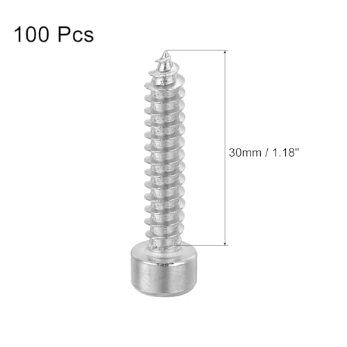 uxcell M5 Hex Socket Head Cap Self-Tapping Screw, 100Pcs M5x30mm 304 Stainless Steel, Hexagon Socket Head Tapping Screws, Hex Drive, Self Tapping Point - Silver - size: M5x30mm