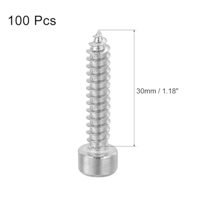 uxcell M5 Hex Socket Head Cap Self-Tapping Screw, 100Pcs M5x30mm 304 Stainless Steel, Hexagon Socket Head Tapping Screws, Hex Drive, Self Tapping Point - Silver - size: M5x30mm