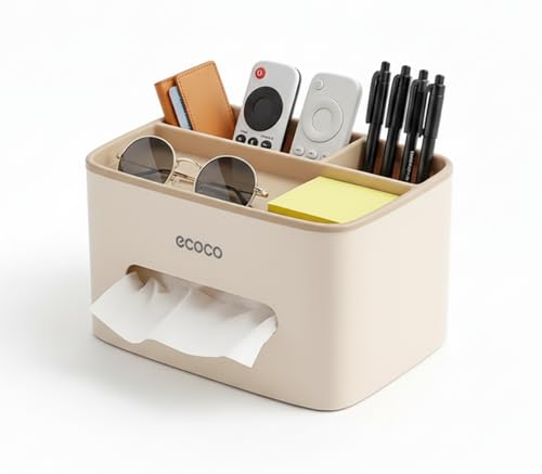 Multifunction Rectangular Tissue Holder Cover Case Facial Tissue Paper Box Napkins Dispenser Container Stylish Remote Control Desk Storage for Living Room Bedroom Dressers Home Office (Cream) - color: Cream