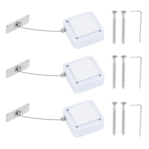PATIKIL 3.3ft (1M) Retractable Remote Control Cable Tether 2N, 3PCS Remote Control Security Lanyard Lock Adjustable Locking Leash with Iron Cap for TV Phone Tablets Showroom, White - color: White, size: 3.3ft