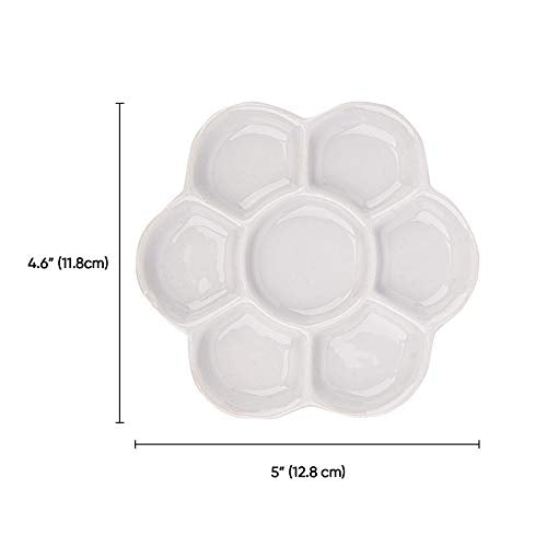 Foraineam 4 Pieces Ceramic Paint Palette Artist 7 Well Flower Palettes Painting Oil Watercolor Mixing Trays (Pack of 2) - size: 5 Inch (Pack of 2)