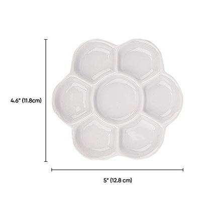 Foraineam 4 Pieces Ceramic Paint Palette Artist 7 Well Flower Palettes Painting Oil Watercolor Mixing Trays (Pack of 2) - size: 5 Inch (Pack of 2)