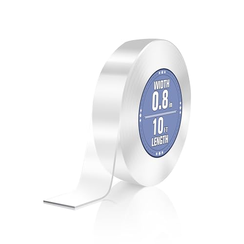 Double Sided Tape Heavy Duty, Clear Nano Tape, 0.8'' x 120'' Two Sided Mounting Adhesive for Walls Posters Carpet, Removable Space Gel Strip, 1/24" Thick - size: Thin