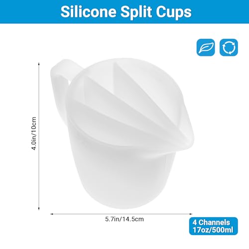 Gartful Large 17.6oz/500ml Silicone Split Cup with Handle, 4-Channel Reusable Resin Pouring Cup for Fluid Art, Acrylic Paint, DIY Crafts - size: 4 Channels