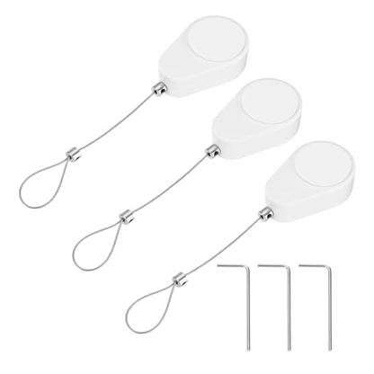 PATIKIL 3.3ft (1M) Retractable Remote Control Cable Tether 1.5N, 3PCS Remote Control Security Lanyard Lock Adjustable Locking Leash with Rope Locks for TV Phone Tablets Showroom, White - color: White