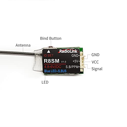 Radiolink R8SM 2.4G 8 Channels Mini Receiver SBUS/PPM Long Range Control for FPV Micro Drone, Quadcopter, Compatible with RC Transmitter T8FB/T8S