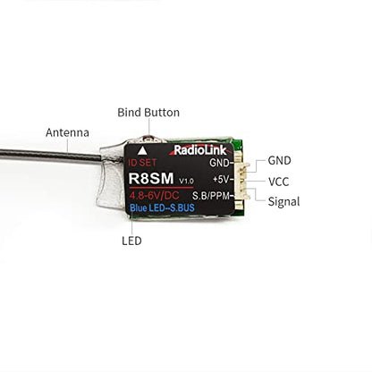 Radiolink R8SM 2.4G 8 Channels Mini Receiver SBUS/PPM Long Range Control for FPV Micro Drone, Quadcopter, Compatible with RC Transmitter T8FB/T8S