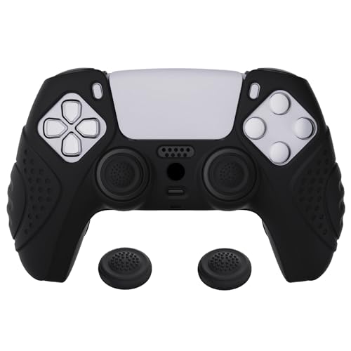 eXtremeRate PlayVital Guardian Edition Black Ergonomic Soft Anti-Slip Controller Silicone Case Cover for ps5, Rubber Protector Skins with Black Joystick Caps for ps5 Controller - color: Black
