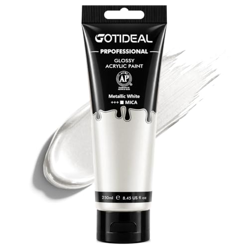 GOTIDEAL Metallic White Acrylic Paint, 8.45oz/250ml, Art Craft Paints - color: Metallic white