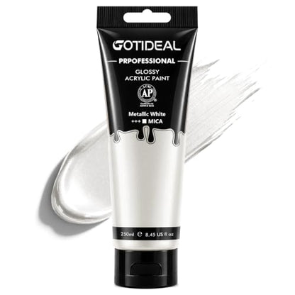 GOTIDEAL Metallic White Acrylic Paint, 8.45oz/250ml, Art Craft Paints - color: Metallic white