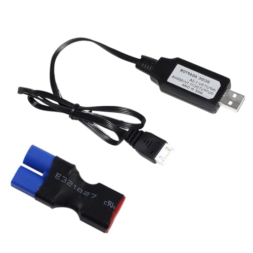 RC Battery Accessory Kit,No Wires EC3 Male (Blue) Connector Switch to Deans T Female (red) Adapter, for Remote Control Toy Boat FPV Drone Car etc - 1 Pcs with 11.1V USB Charger Cable