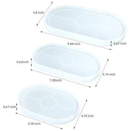 3 Pcs Oval Thickened Silicone Resin Tray Molds for DIY Trinket Storage