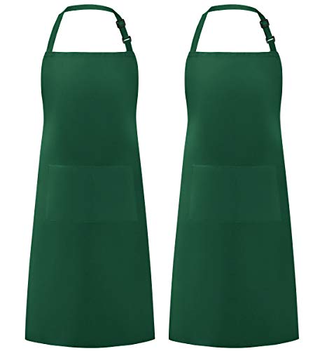Syntus Apron for Men Women, Adjustable Cooking Kitchen Apron with 2 Pockets - color: Basic Green Dark, style: 2 Polyester