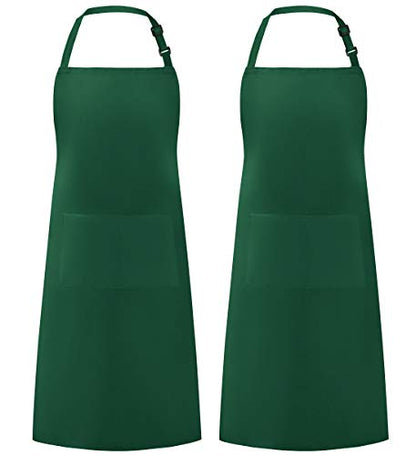 Syntus Apron for Men Women, Adjustable Cooking Kitchen Apron with 2 Pockets - color: Basic Green Dark, style: 2 Polyester
