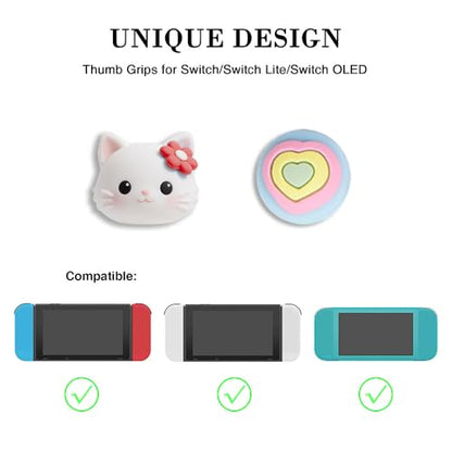 PERFECTSIGHT Cute Switch Thumb Grip Caps Compatible with Nintendo Switch OLED/Lite Console, Kawaii Soft Silicone Analog Stick Button Cover for Ns Joycon Controller,4PCS Anime Joystick Caps (Kitty) - color: White Kitty