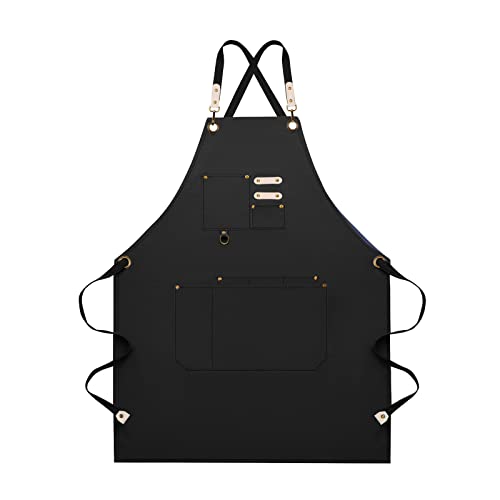 Dulabi Apron, Adjustable Chef Apron for Women and Men with Large Pockets, Cooking Kitchen Apron with Back Straps - color: Black