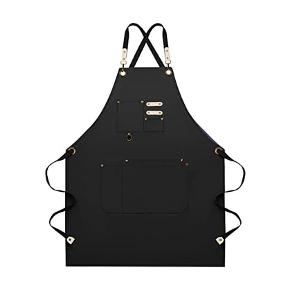 Dulabi Apron, Adjustable Chef Apron for Women and Men with Large Pockets, Cooking Kitchen Apron with Back Straps - color: Black