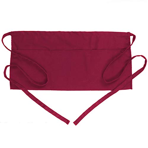 BOHARERS Waist Apron with 3 Pockets - Red Waitress Waiter Server Short Apron - color: 1 Pack Red