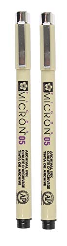 SAKURA PIGMA MICRON 05 FINELINER PEN, 0.45MM LINE WIDTH, PACK OF 2 (Black) - color: Black