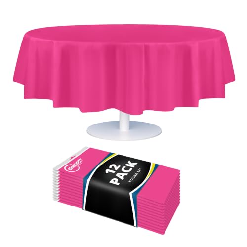 Grandipity Plastic Table Cloth Disposable 12 Pack 84" Round Hot Pink - color: Hot Pink, size: 84in. Round