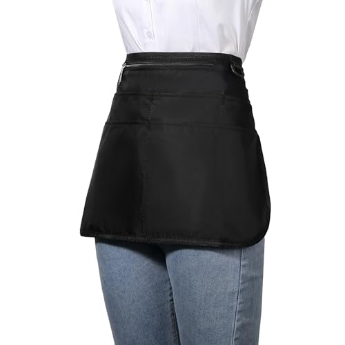 Waterproof Server Apron for Women with 6 Pockets,Quickly Put on and Take off Waitress Apron,Work Apron for Bartender Barista - color: Black