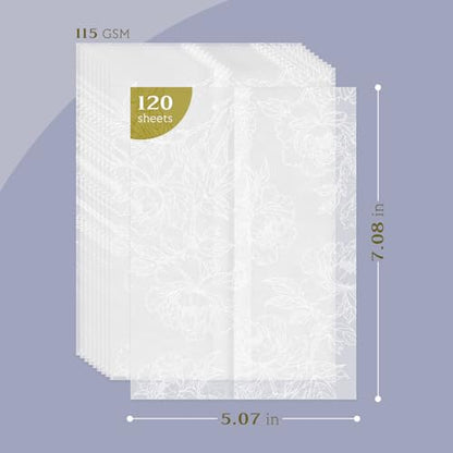 Goefun 50 Pack Pre-Folded Floral Vellum Paper 5x7 with White Flower Pattern - color: pattern-white peony, size: 5x7-50pcs