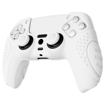 eXtremeRate PlayVital Guardian Edition White Ergonomic Soft Anti-Slip Controller Silicone Case Cover for ps5, Rubber Protector Skins with White Joystick Caps for ps5 Controller - color: White