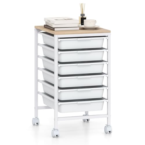 RELAX4LIFE 6-Drawer Rolling Storage Cart w/Lockable Wheels(White) - color: White, size: 22.5”H
