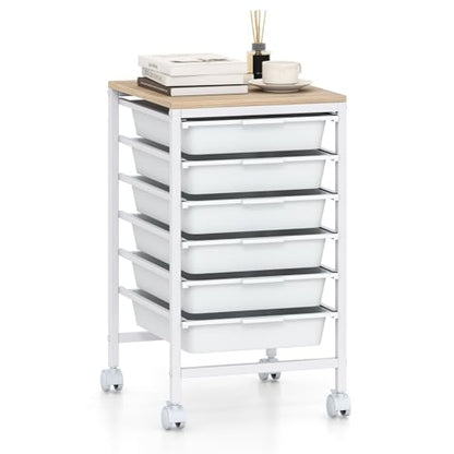 RELAX4LIFE 6-Drawer Rolling Storage Cart w/Lockable Wheels(White) - color: White, size: 22.5”H