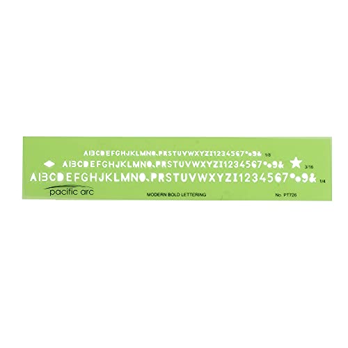 Pacific Arc Modern Bold Lettering Template Guide, with 1/8 to 1/4 Inch Letters - style: Modern Bold Lettering