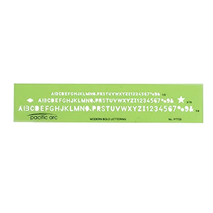Pacific Arc Modern Bold Lettering Template Guide, with 1/8 to 1/4 Inch Letters - style: Modern Bold Lettering