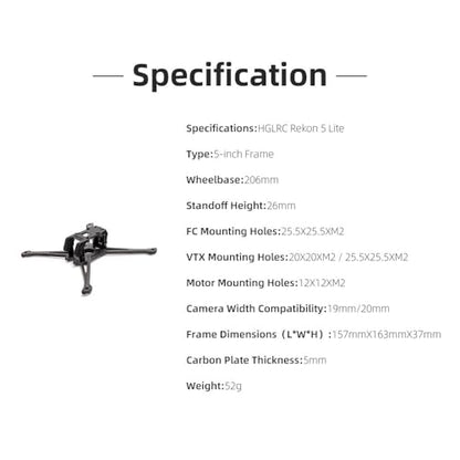 HGLRC Rekon 5 Lite Frame Kit 206mm for FPV Racing Drone Quad
