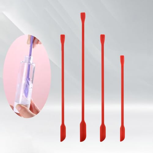4x Mini Silicone Long Spatulas Makeup Scooper for Cosmetics Cream - color: 4pcs Red