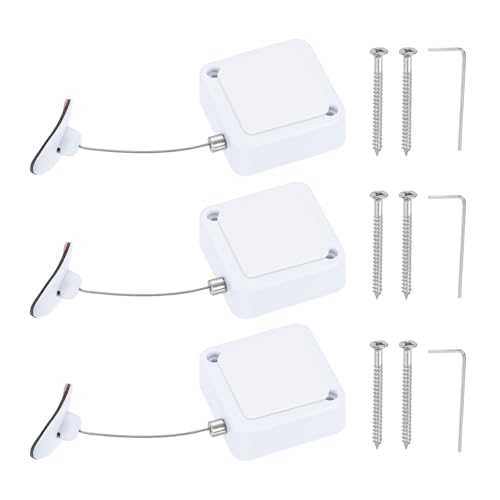 PATIKIL 5ft (1.5M) Retractable Remote Control Cable Tether 2N, 3PCS Remote Control Security Lanyard Lock Adjustable Locking Leash with Plastic Cap for TV Tablets Showroom, White - color: White, size: 5ft