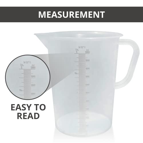 Plastic Graduated Measuring and Mixing Pitcher - 2000ml Plastic Graduated Measuring Pitcher - Large Cylinder Graduated Measuring Container with Handle and Pour Spout - 2 Liter - size: 2 Liter