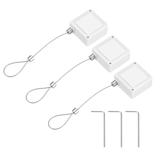 PATIKIL 3.3ft (1M) Retractable Remote Control Cable Tether 1.5N, 3PCS Lockable Remote Control Security Lanyard Lock Adjustable Locking Leash with Rope Locks for TV Tablets, White