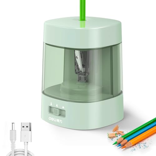 Deli Electric Pencil Sharpener, Automatic Pencil Sharpeners, Green - color: Green