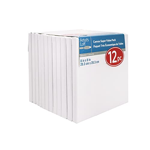 Artist's Loft 12 Count 8” x 8” Super Value Canvas Necessities - Acid Free Cotton Canvas for Paint, Acrylic, & Oils - 1 Pack