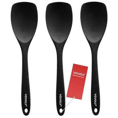 Vovoly Silicone Spatula Spoon Set, 11 IN, Black, Spoonulas Heat Resistant - color: Black Spoonula set