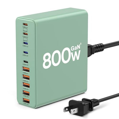 800W USB C Charger Block,10-Port Charging Station - color: Green