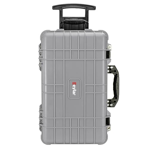 Eylar 22" Carry-On Travel Roller Gear, Camera, Drones, Tools, Equipment Hard Case Waterproof, TSA Approved, Customizable Pluck Foam, Lockable (Gray) - color: Gray
