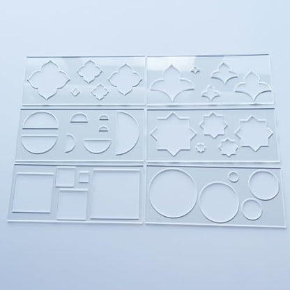 Mandala Art Stencils Set, 6 Clear Acrylic Shapes with 5 Sizes Each, Drawing Templates for Dot Art, Circles, Squares