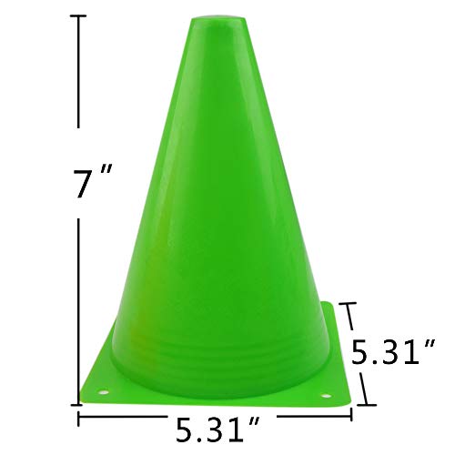 Mirepty 7 Inch Plastic Traffic Cones Sport Training Agility Marker Cone - color: Green, 24 Pack